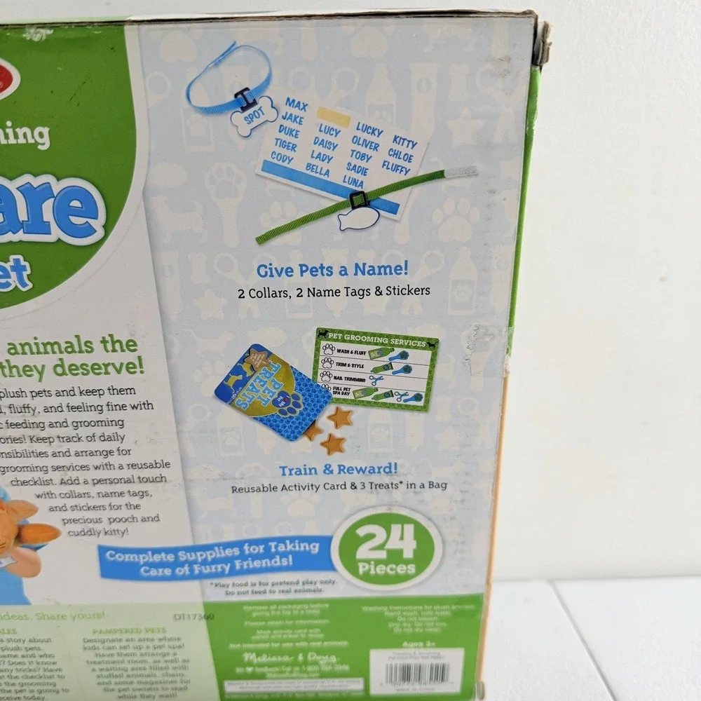 Melissa & Doug Feeding Grooming Pet Care Play Set Plush Cat‎ Dog 24p Toddler Toy